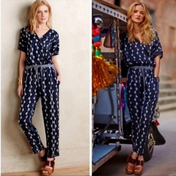 Anthropologie Velvet by Graham & Spencer Blue Cady Jumpsuit Size Medium - Picture 3 of 14